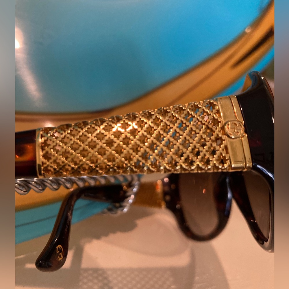 🌸WAS $275: Gucci Havanna Brown Gold Plated Mesh Sunglasses with Case - Picture 8 of 16